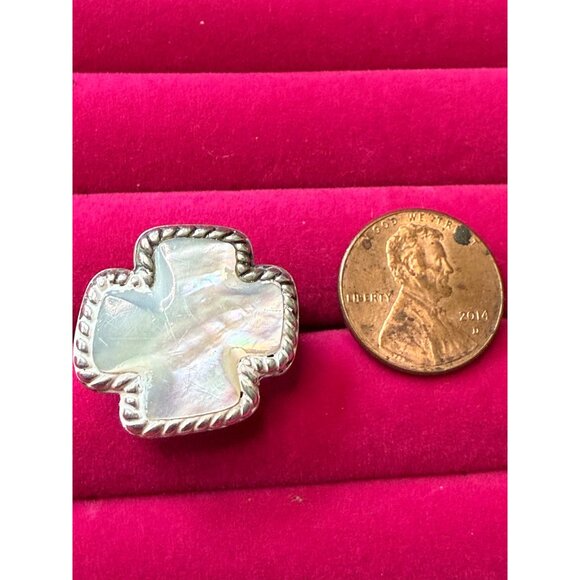 Carolyn Pollack Relios Mother Of Pearl Cross 925 Silver Ring 6.75 - Picture 2 of 8